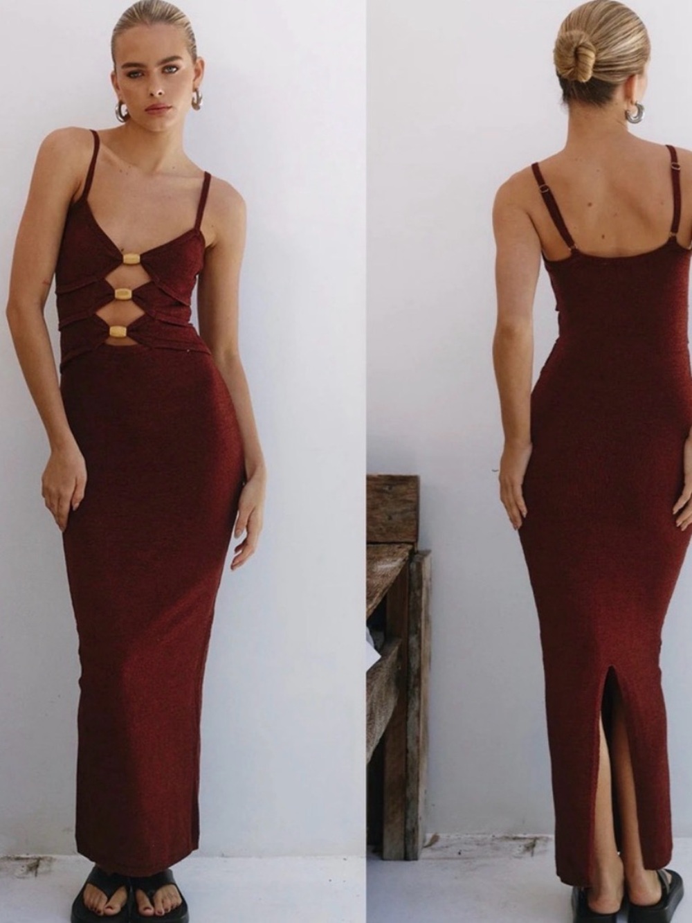 Runaway the Label Normani Maxi Dress with Front Cutouts in Chocolate